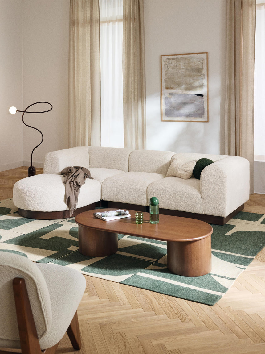 Moka Köşe Koltuk Kırık Beyaz Teddy Koyu Kayın