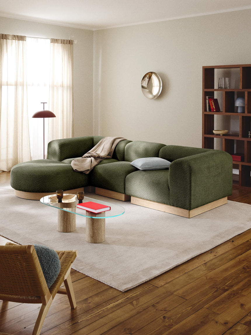 Moka Köşe Koltuk Yeşil Teddy Açık Kayın