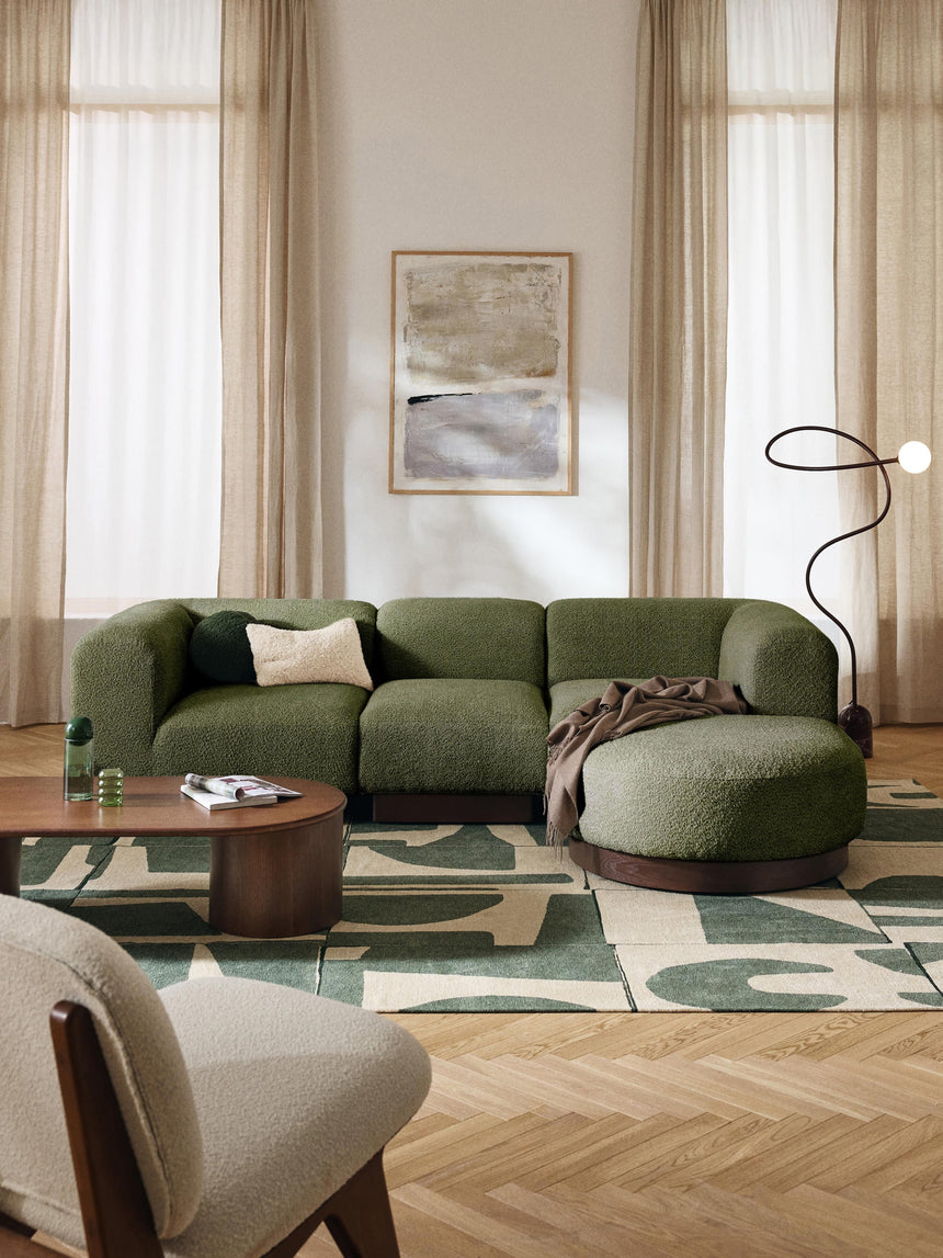 Moka Köşe Koltuk Yeşil Teddy Koyu Kayın