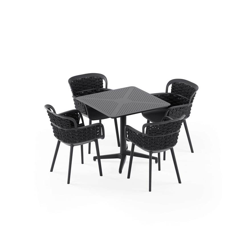 Moon Polipropilen Masa Takımı 80x80 cm Sabit 4 Kişilik - Eva P Örgülü Sandalye