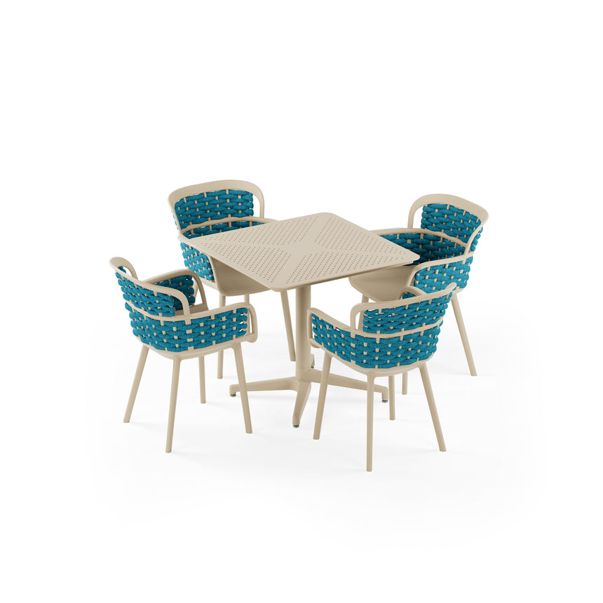 Moon Polipropilen Masa Takımı 80x80 cm Sabit 4 Kişilik - Eva P Örgülü Sandalye