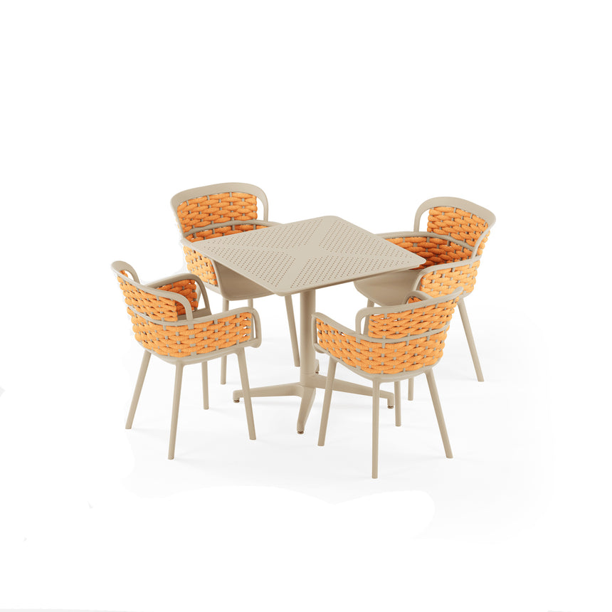 Moon Polipropilen Masa Takımı 80x80 cm Sabit 4 Kişilik - Eva P Örgülü Sandalye