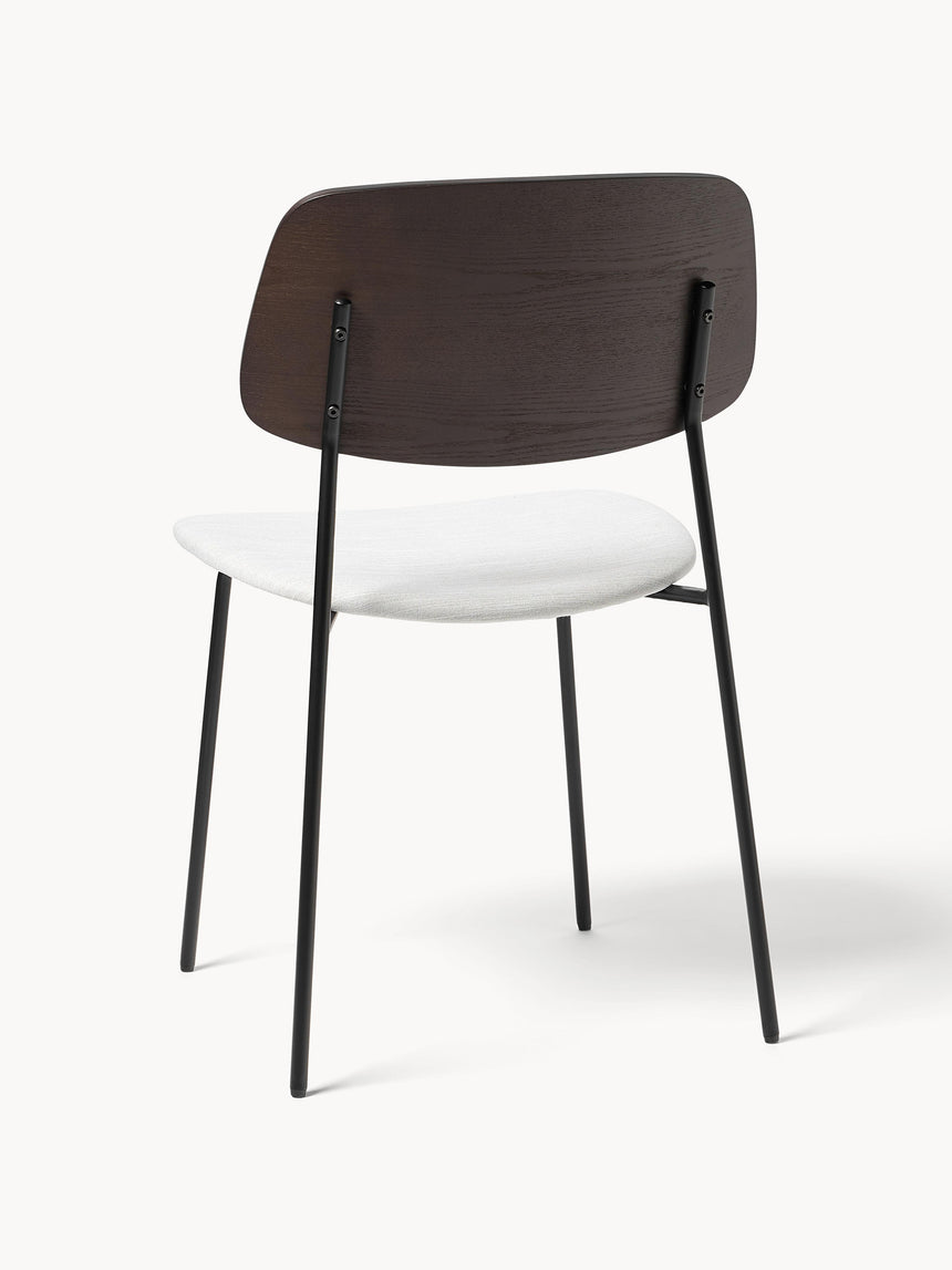 Omada Kırık Beyaz Keten Kumaş Döşemeli Ahşap Sandalye Ceviz