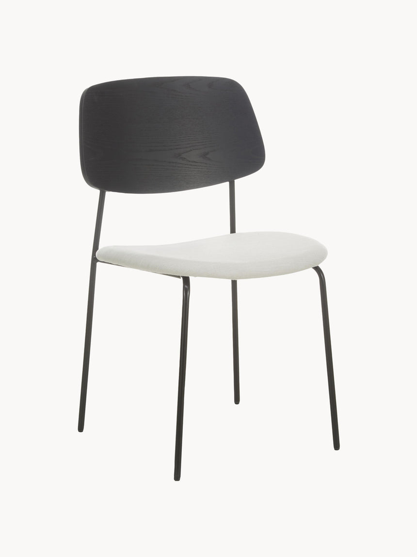 Omada Kırık Beyaz Keten Kumaş Döşemeli Ahşap Sandalye Siyah