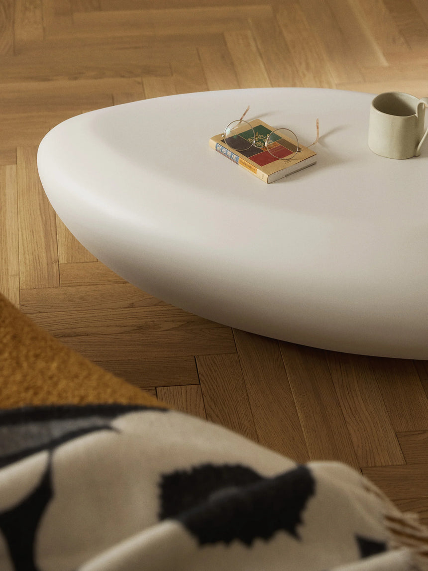 Pika Organik Form Ahşap Orta Sehpa Mat Kırık Beyaz 100 cm