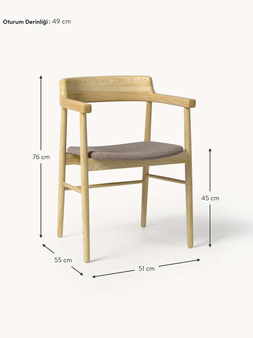 Pira Bej Minderli Ahşap Sandalye Meşe