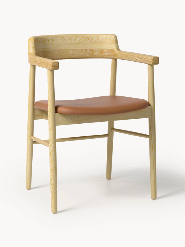 Pira Kahve Deri Minderli Ahşap Sandalye Meşe