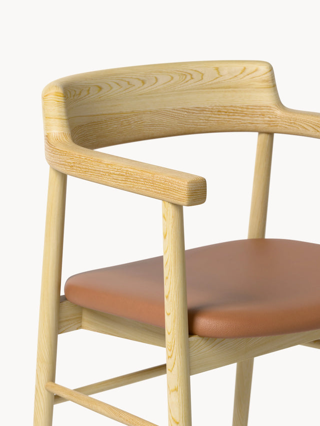 Pira Kahve Deri Minderli Ahşap Sandalye Meşe