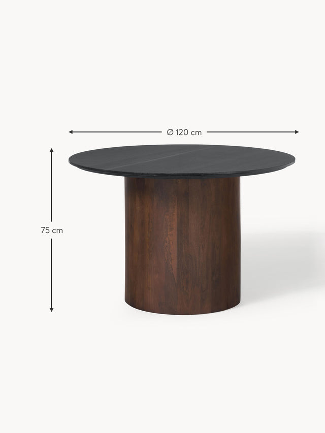 Polo Yuvarlak Siyah Mermer Tablalı Ahşap Yemek Masası Ceviz