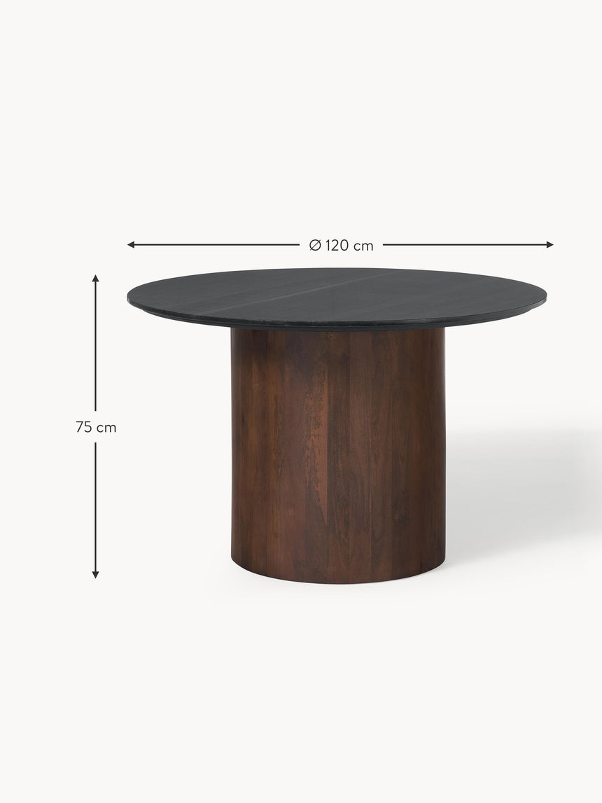 Polo Yuvarlak Siyah Mermer Tablalı Ahşap Yemek Masası Ceviz