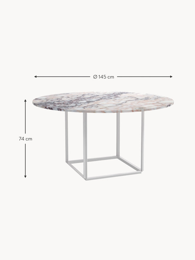 Porse Yuvarlak Beyaz Mermer Tablalı Yemek Masası