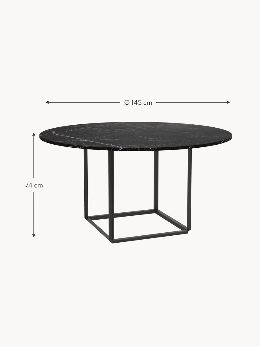 Porse Yuvarlak Siyah Mermer Tablalı Yemek Masası