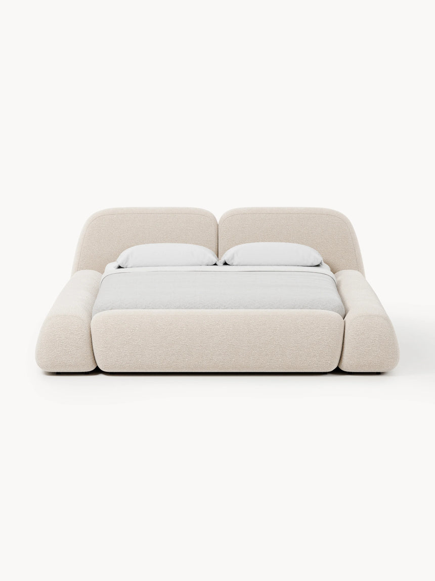 Prag Çift Kişilik Karyola Açık Bej Dokuma Kadife