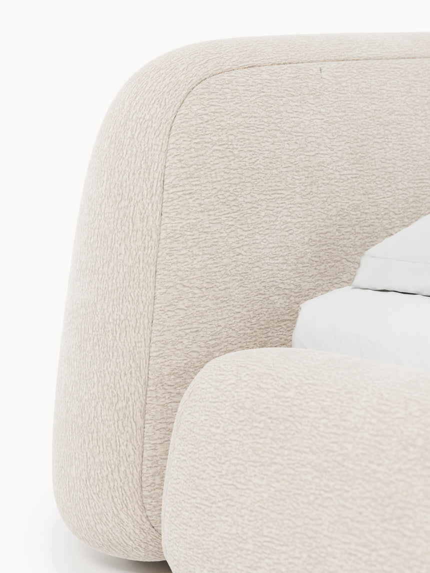 Prag Çift Kişilik Karyola Açık Bej Dokuma Kadife