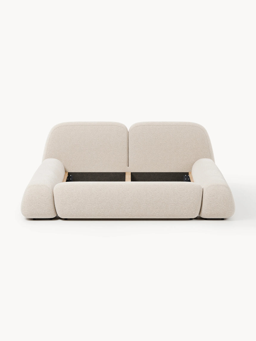 Prag Çift Kişilik Karyola Açık Bej Dokuma Kadife