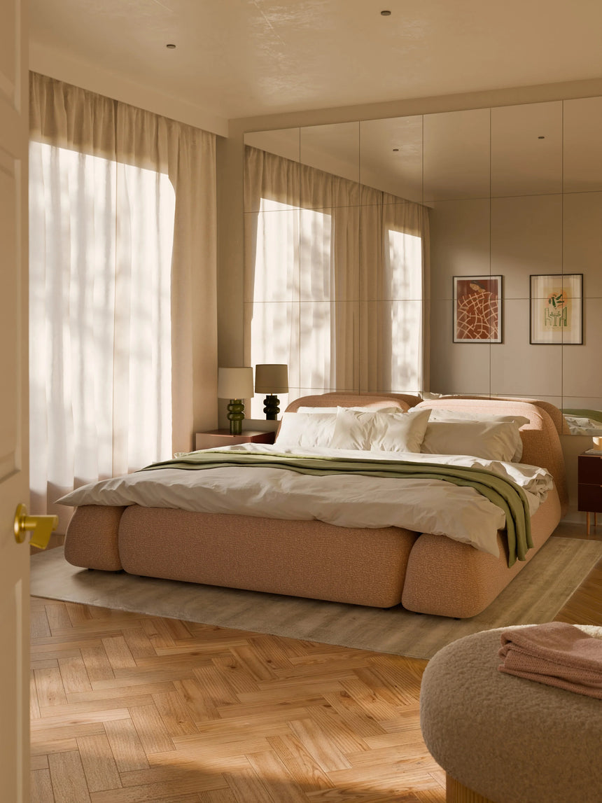 Prag Çift Kişilik Karyola Açık Pembe Dokuma Kadife