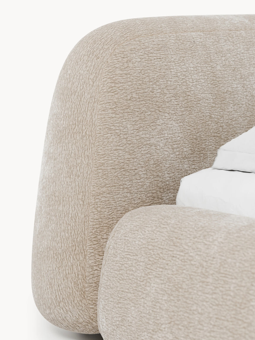 Prag Çift Kişilik Karyola Bej Dokuma Kadife