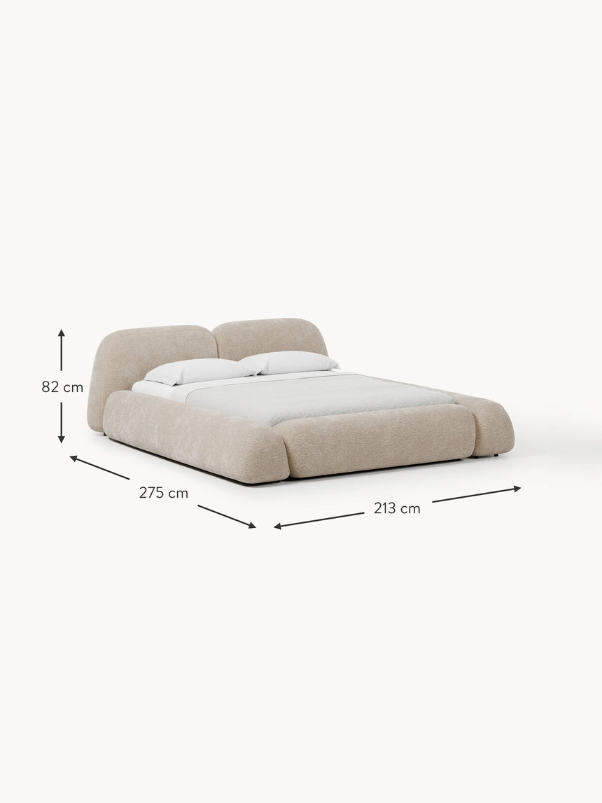 Prag Çift Kişilik Karyola Bej Dokuma Kadife