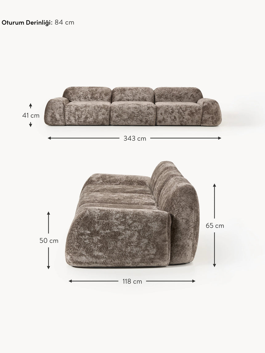 Prag Dörtlü Koltuk Boz Kahverengi Teddy