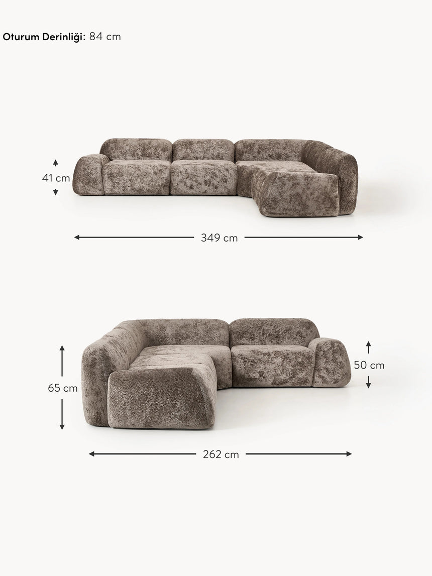 Prag Köşe Koltuk Boz Kahverengi Teddy