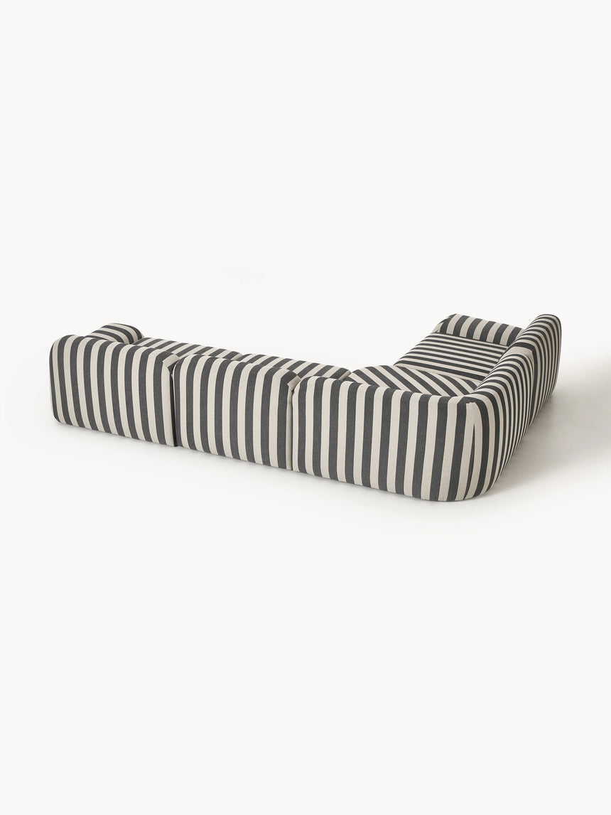 Prag Köşe Koltuk Siyah Beyaz Çizgili Keten