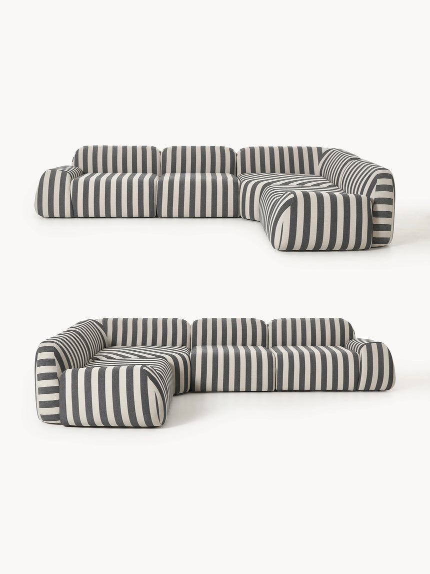 Prag Köşe Koltuk Siyah Beyaz Çizgili Keten