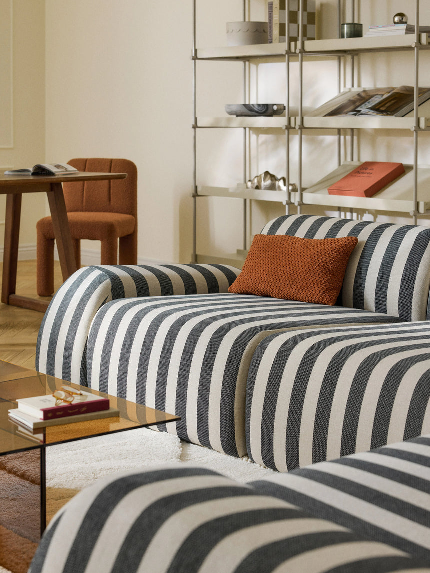 Prag Köşe Koltuk Siyah Beyaz Çizgili Keten