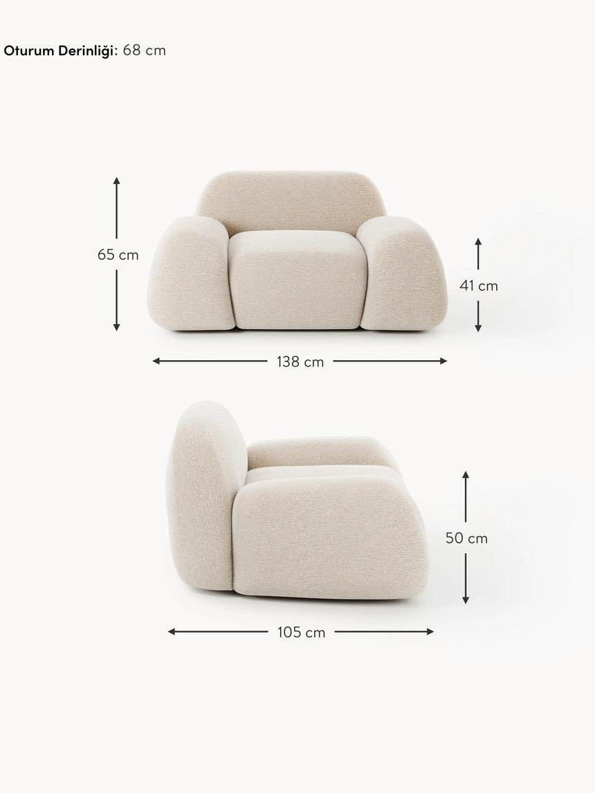 Prag Tekli Koltuk Açık Bej Dokuma Kadife
