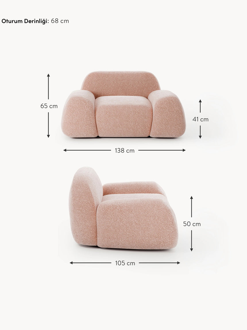 Prag Tekli Koltuk Açık Pembe Dokuma Kadife