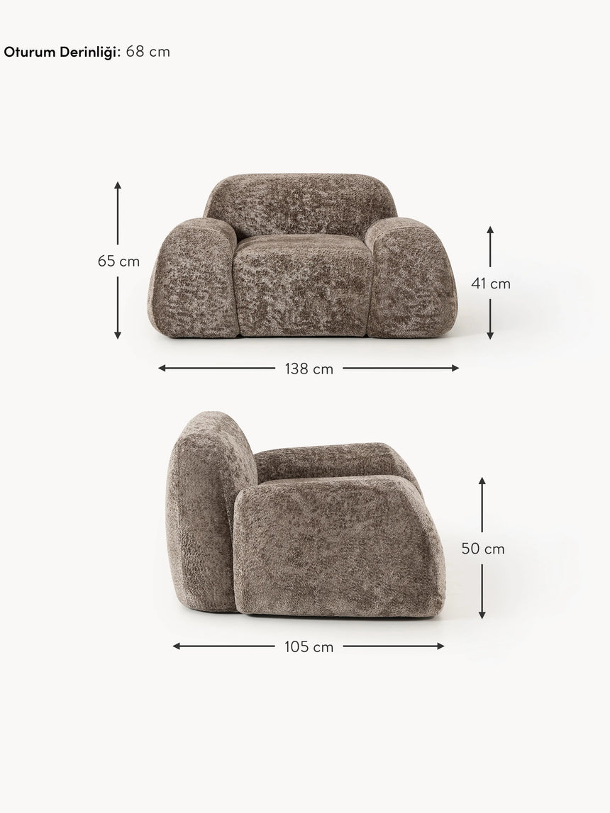 Prag Tekli Koltuk Boz Kahverengi Teddy