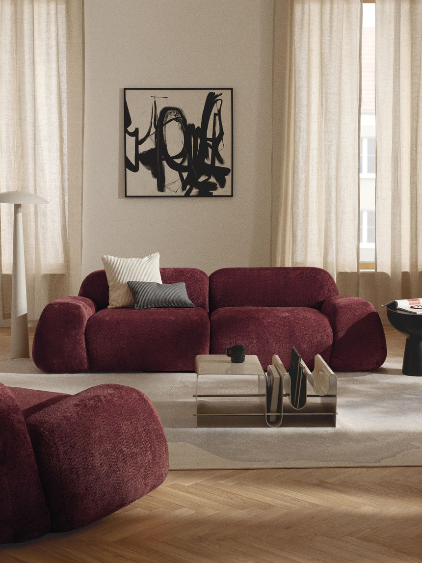 Prag Üçlü Koltuk Şarap Kırmızısı Teddy