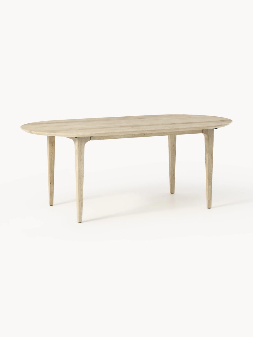 Riko Oval Ahşap Yemek Masası Beyaz Meşe