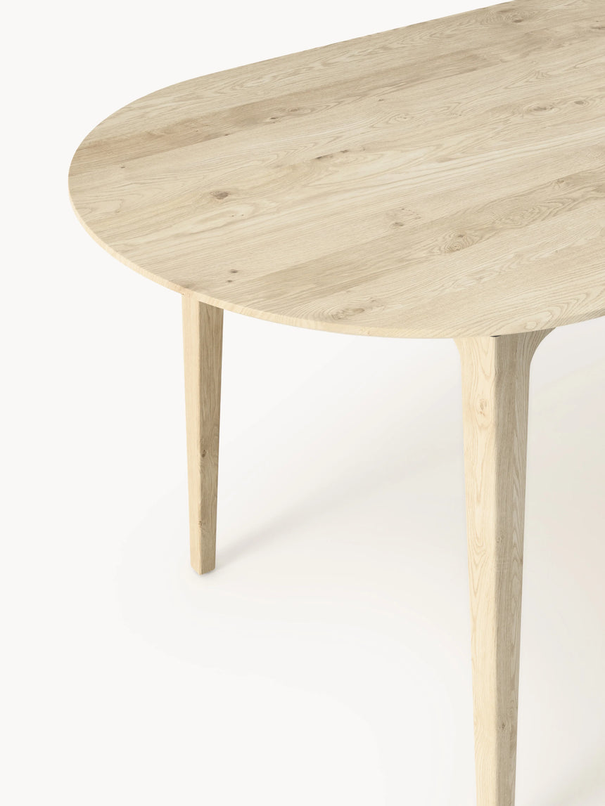 Riko Oval Ahşap Yemek Masası Beyaz Meşe