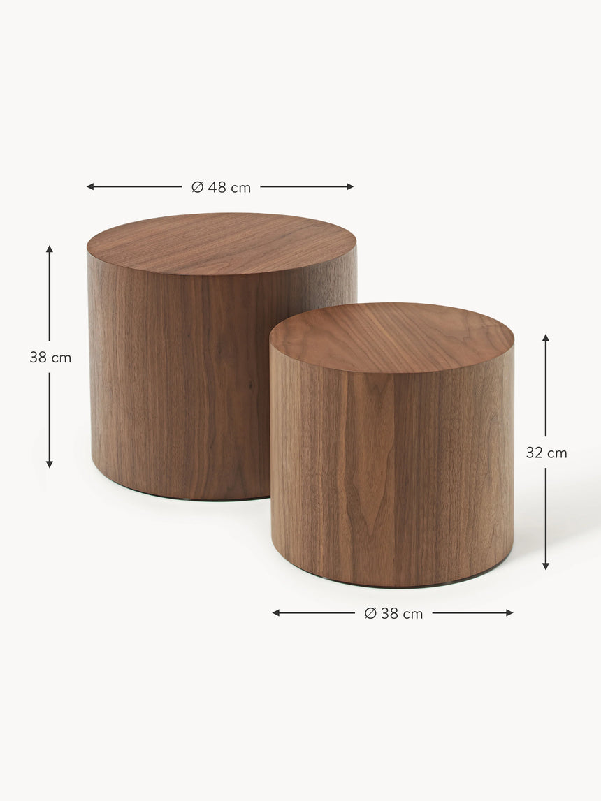 Saba Ahşap Yuvarlak Orta Sehpa Seti İkili Ceviz