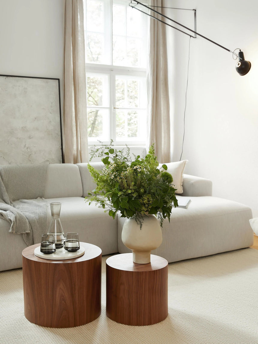 Saba Ahşap Yuvarlak Orta Sehpa Seti İkili Ceviz