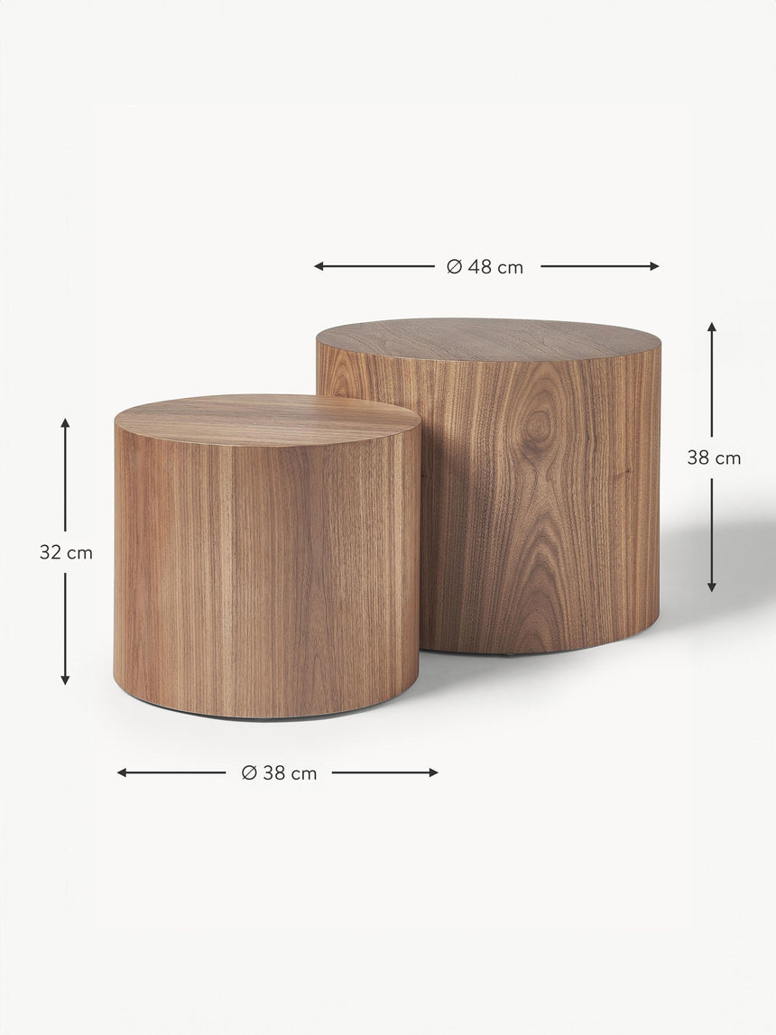 Saba Ahşap Yuvarlak Orta Sehpa Seti İkili Ceviz