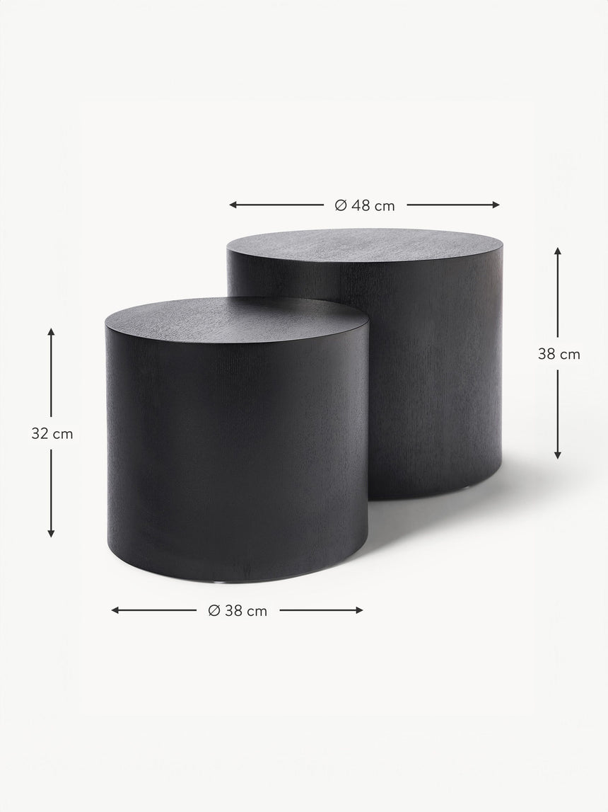 Saba Ahşap Yuvarlak Orta Sehpa Seti İkili Siyah