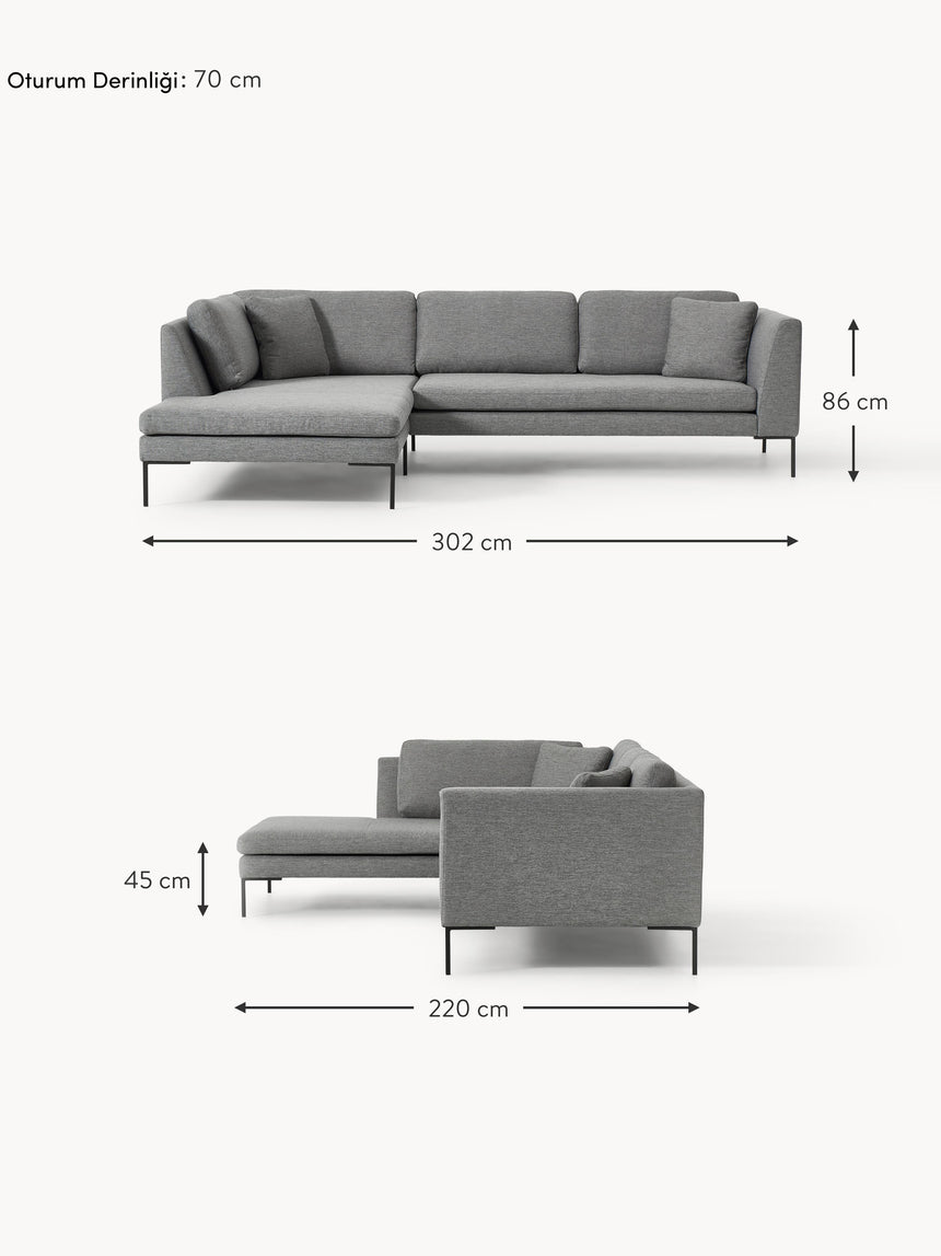 Sade Köşe Koltuk Koyu Gri
