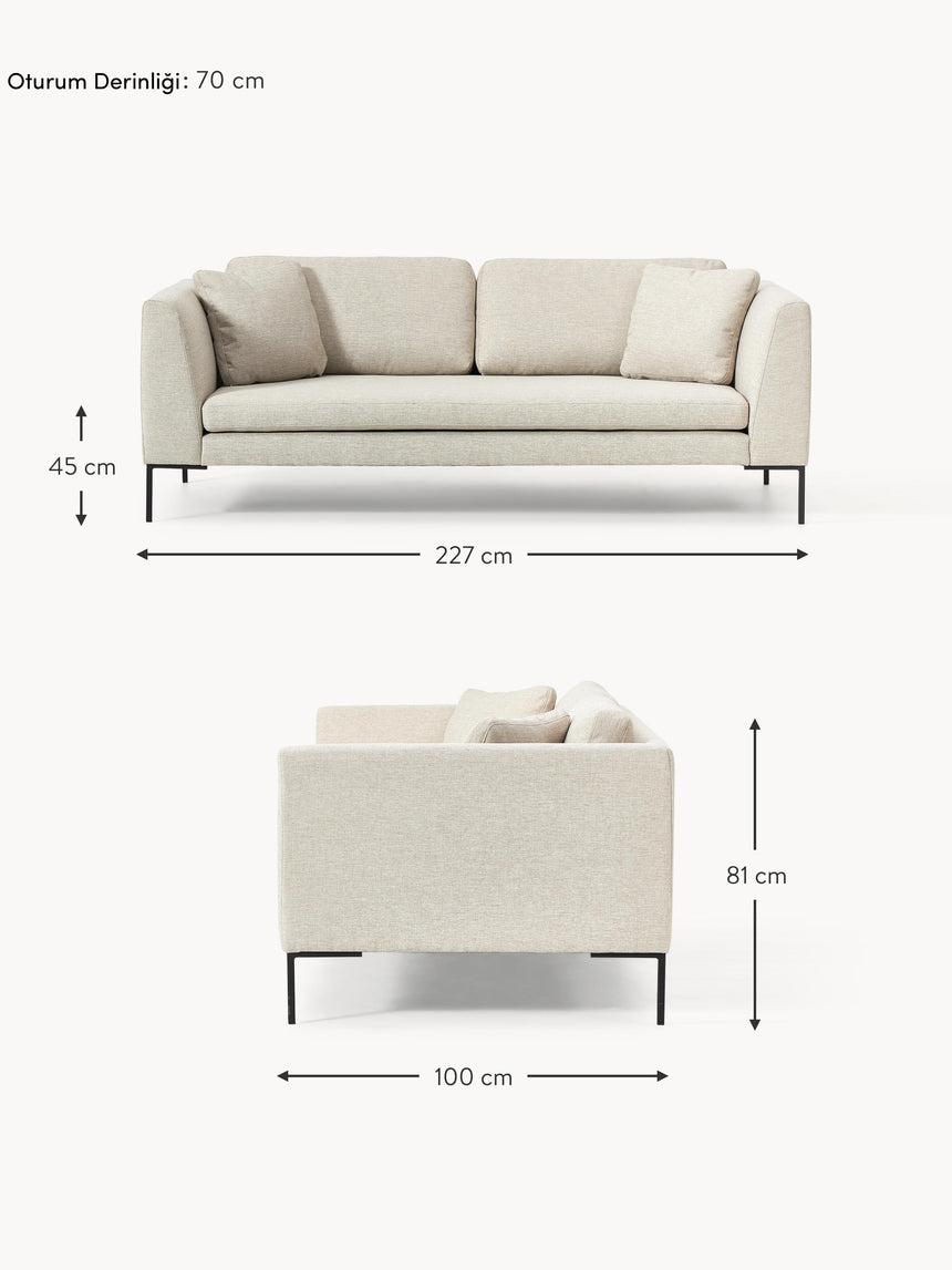 Sade Üçlü Koltuk Açık Bej