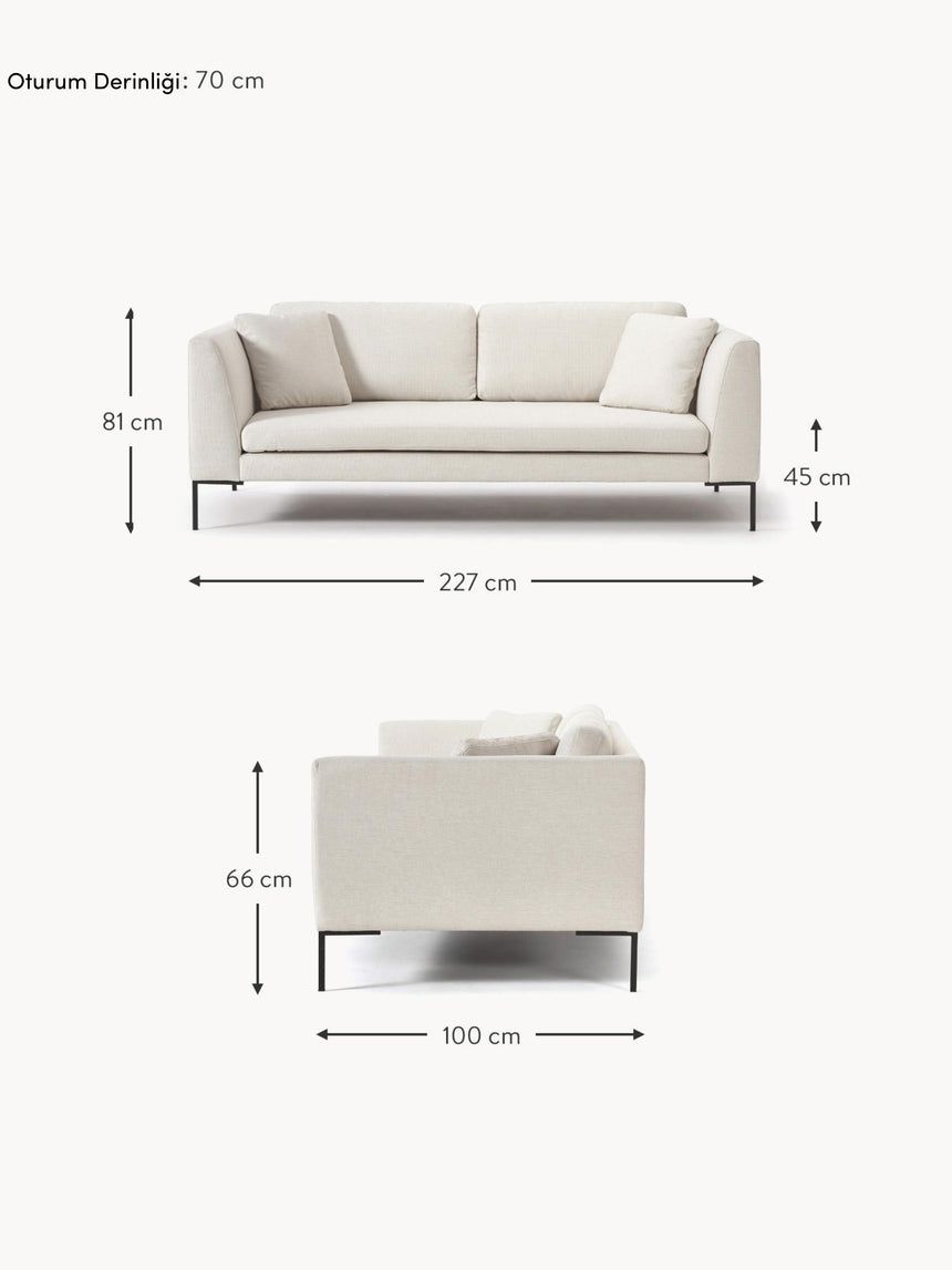 Sade Üçlü Koltuk Kırık Beyaz