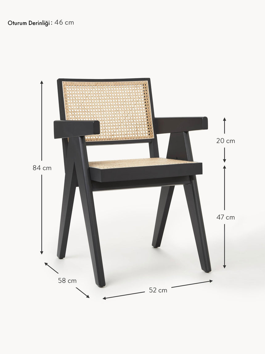 Sara Hazeran İşlemeli Kollu Ahşap Sandalye Siyah