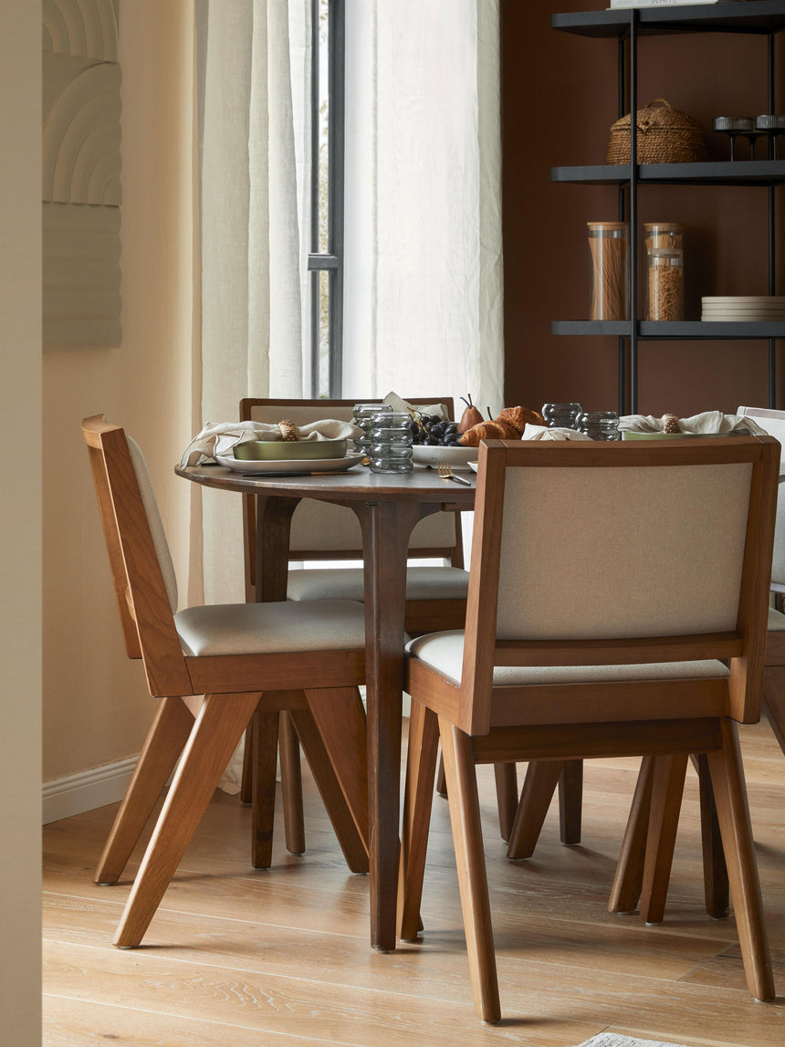 Sara Krem Minderli Ahşap Sandalye Ceviz