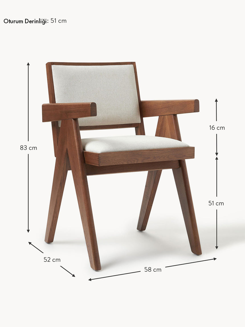 Sara Krem Minderli Kollu Ahşap Sandalye Ceviz