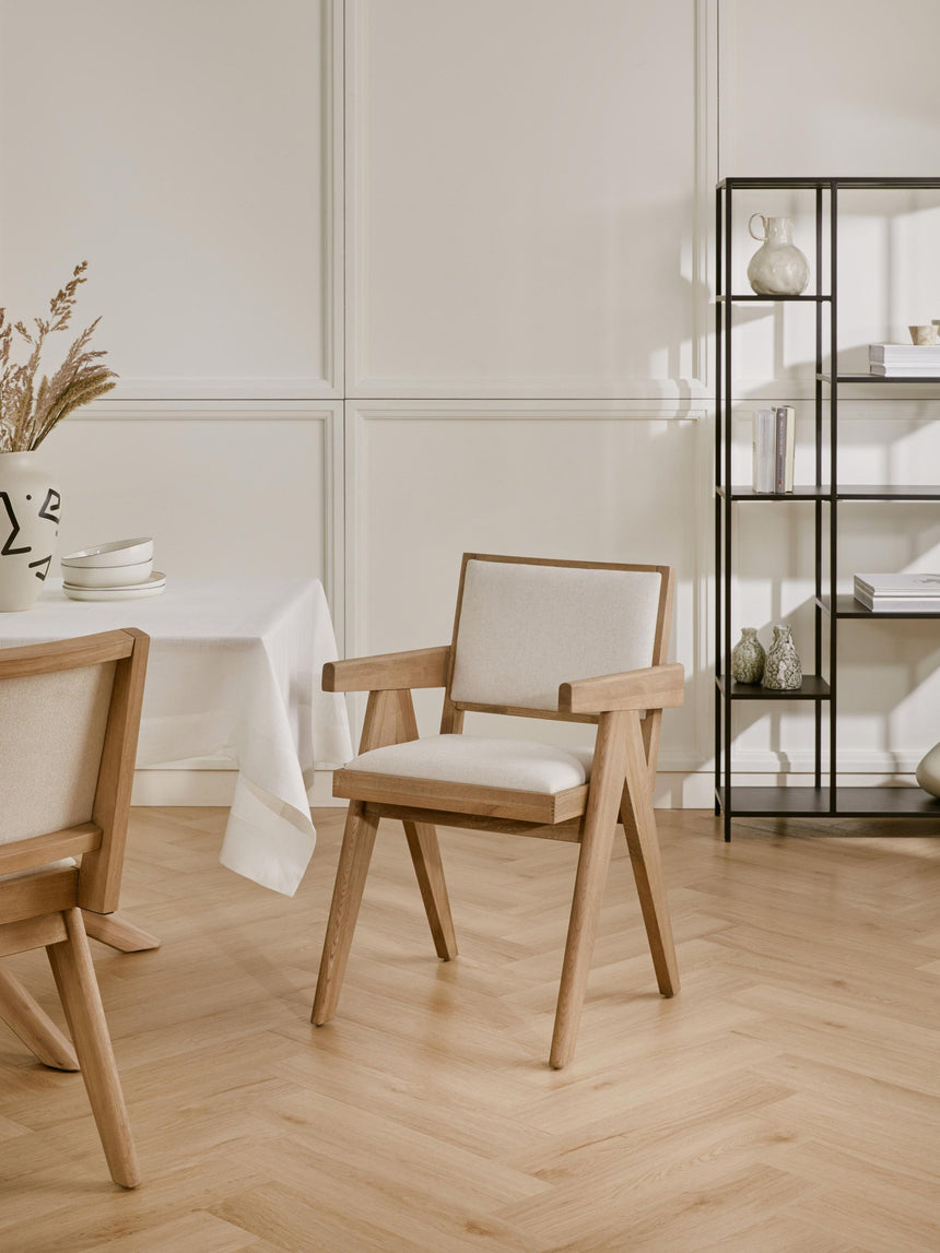 Sara Krem Minderli Kollu Ahşap Sandalye Meşe