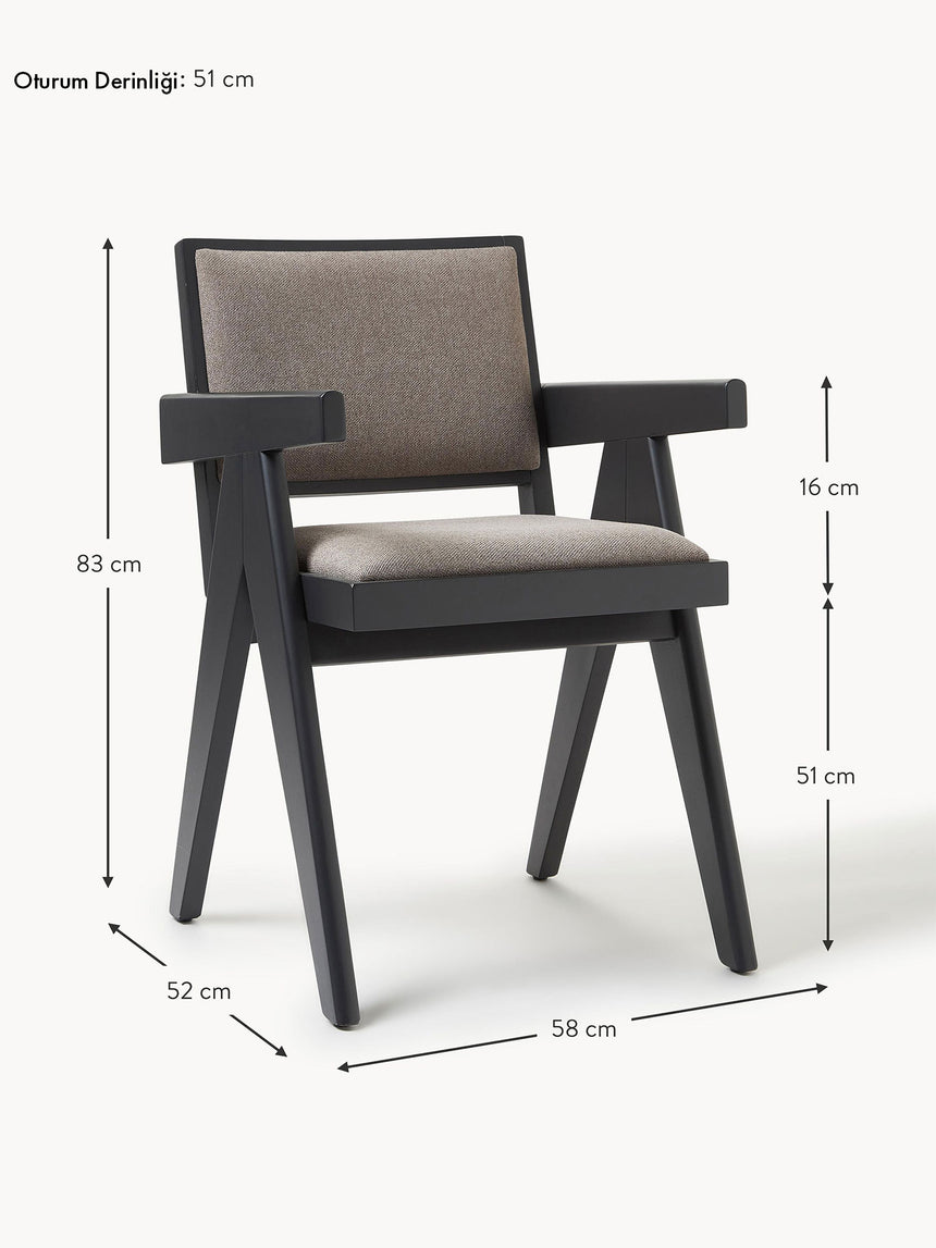 Sara Vizon Minderli Kollu Ahşap Sandalye Siyah