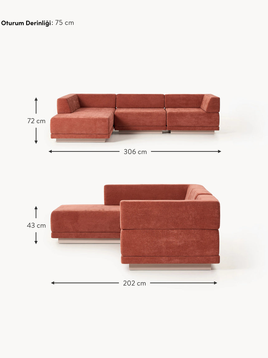 Terim Large Köşe Koltuk Kırmızı Dokuma Kumaş