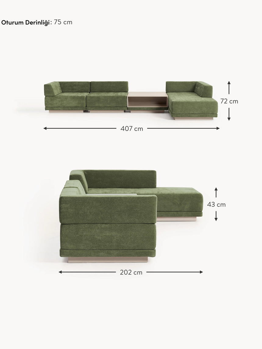 Terim Plus Köşe Koltuk Yeşil Dokuma Kumaş