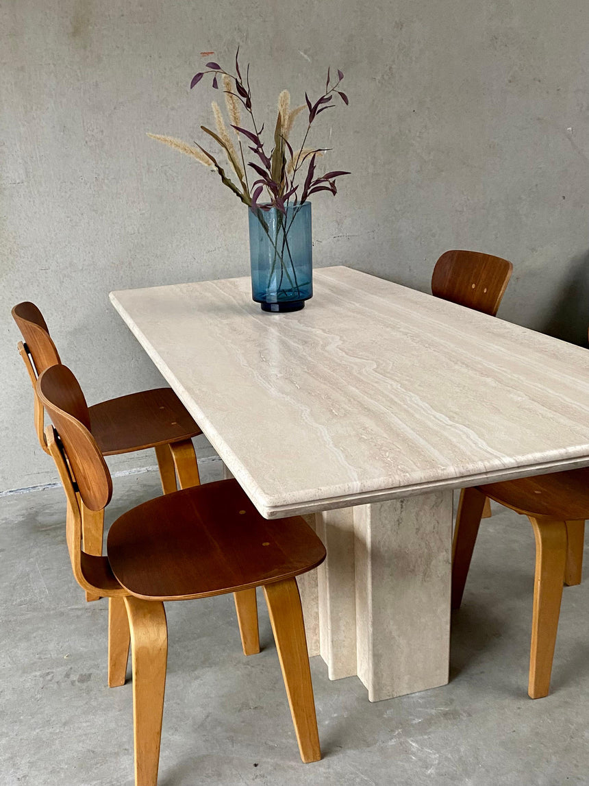 Titus Dikdörtgen Traverten Mermer Yemek Masası