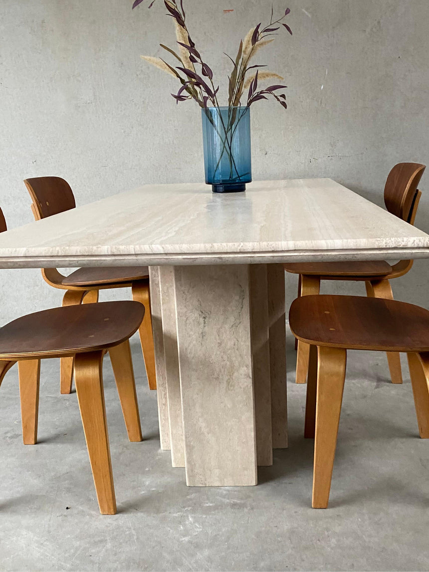 Titus Dikdörtgen Traverten Mermer Yemek Masası