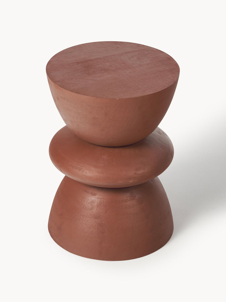 Torna Ahşap Yuvarlak Yan Sehpa Kızıl Kahverengi